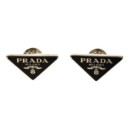PRADA プラダ トライアングルロゴ ピアス ブラック×シルバー 管理番号：11687