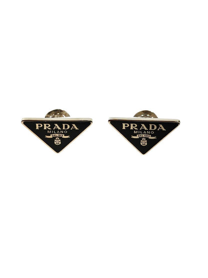 PRADA プラダ トライアングルロゴ ピアス ブラック×シルバー 管理番号：11687