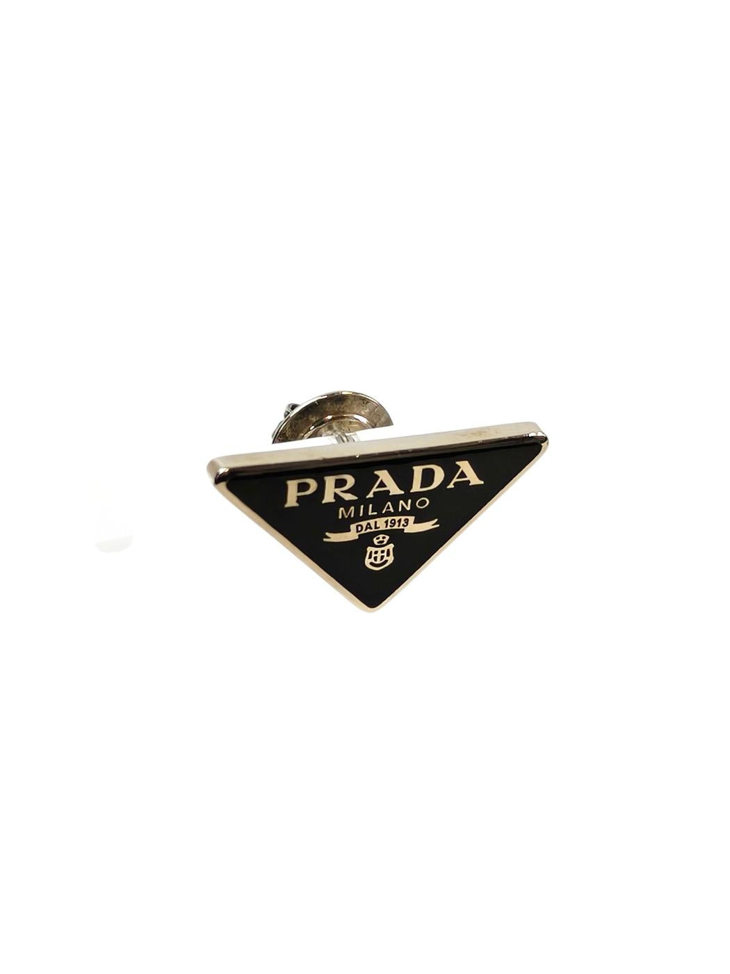 PRADA プラダ トライアングルロゴ ピアス ブラック×シルバー 管理番号：11687