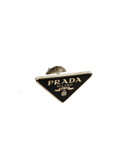 PRADA プラダ トライアングルロゴ ピアス ブラック×シルバー 管理番号：11687