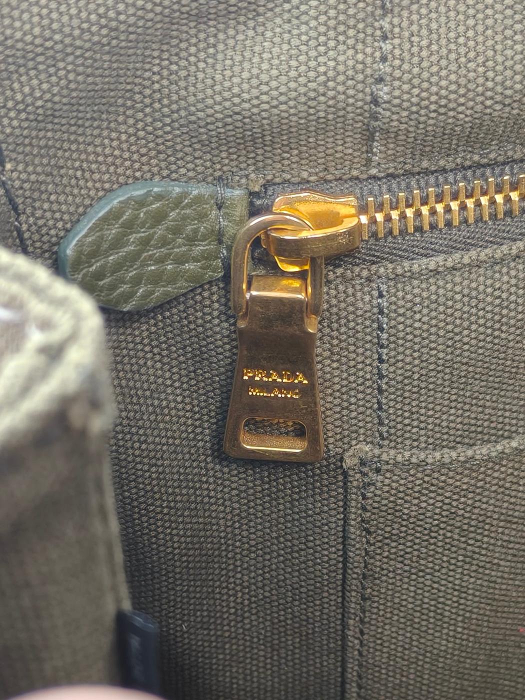 PRADA プラダ カナパトート ミニ トートバッグ 緑 キャンバス 管理番号：11746