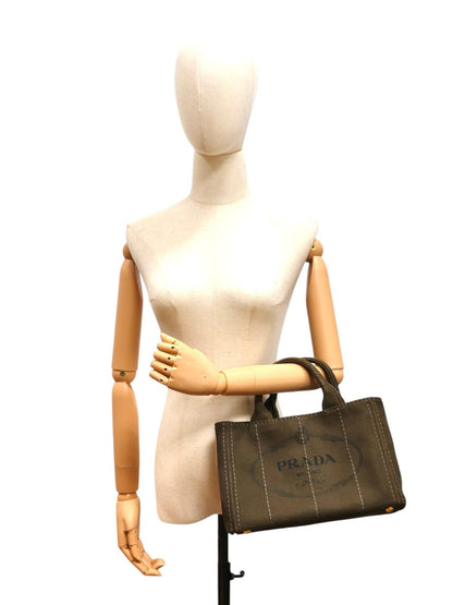 PRADA プラダ カナパトート ミニ トートバッグ 緑 キャンバス 管理番号：11746