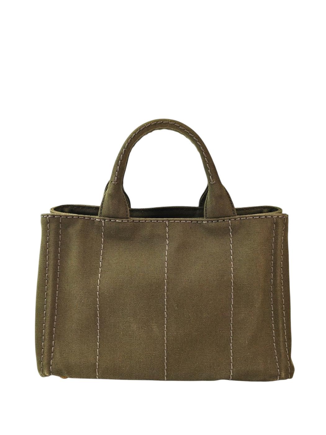 PRADA プラダ カナパトート ミニ トートバッグ 緑 キャンバス 管理番号：11746