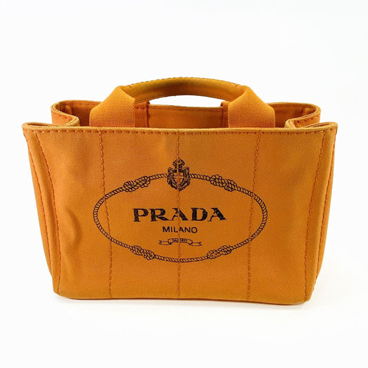 PRADA プラダ CANAPA カナパ トートバッグ ハンドバッグ キャンバス オレンジ ゴールド金具  管理番号：9672