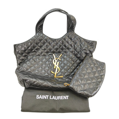 SAINT LAURENT PARIS Ikar 黑色羊皮超大号托特包。产品编号：10022。