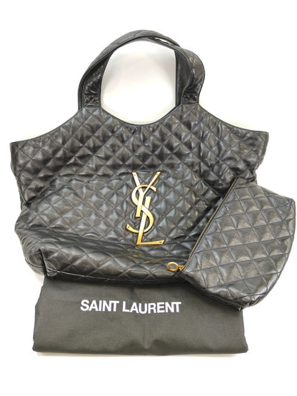 SAINT LAURENT PARIS Ikar 黑色羊皮超大号托特包。产品编号：10022。