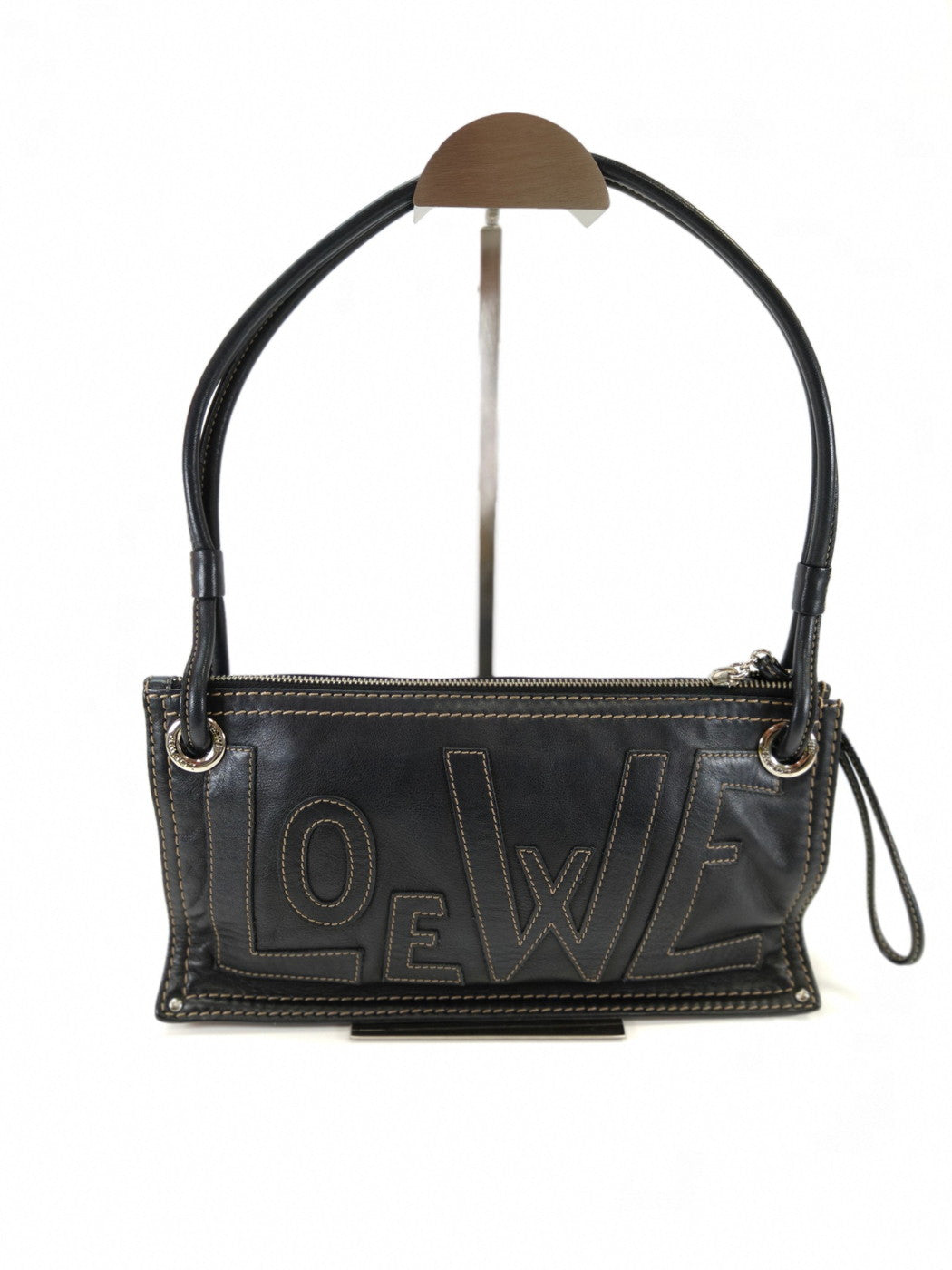 LOEWE Anagram Leather Stitch Handbag, One-Shoulder, Black, Reference Number: 10421