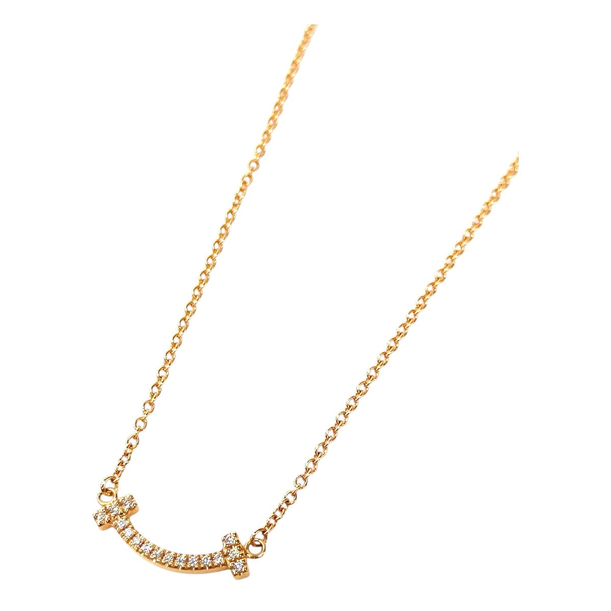 Tiffany & Co. T Smile Mini Diamond 18K PG Necklace, 2.3g, Control Number: 11828