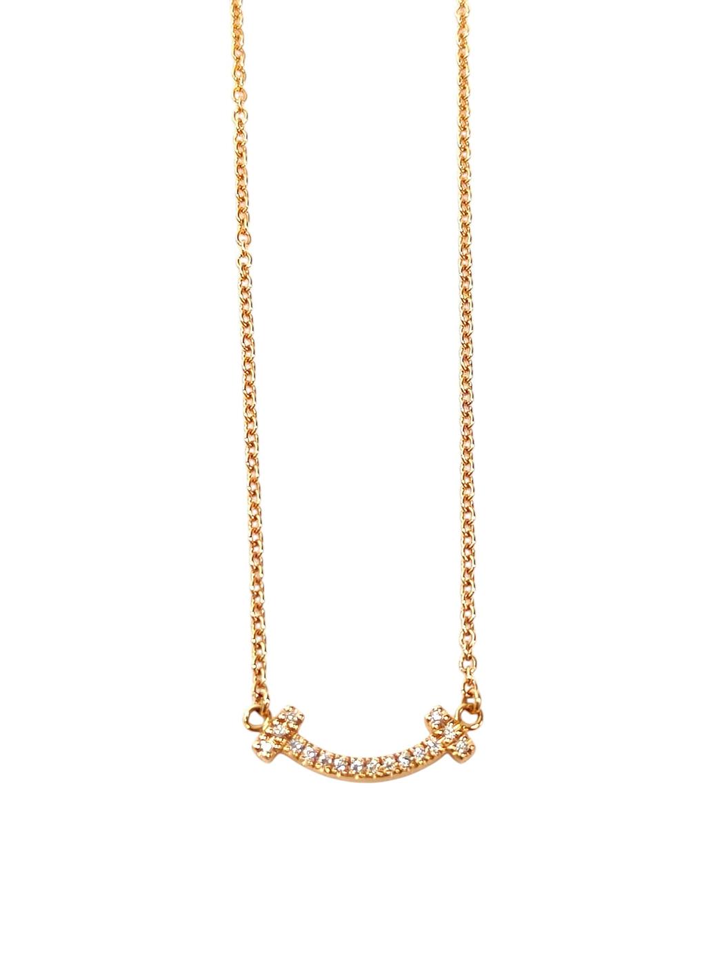 Tiffany & Co. T Smile Mini Diamond 18K PG Necklace, 2.3g, Control Number: 11828