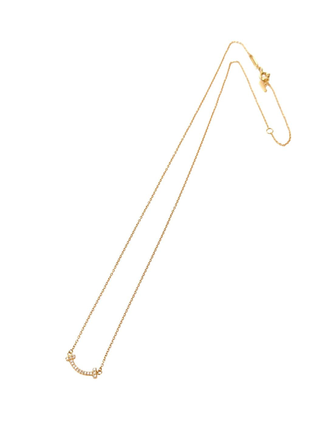 Tiffany & Co. T Smile Mini Diamond 18K PG Necklace, 2.3g, Control Number: 11828