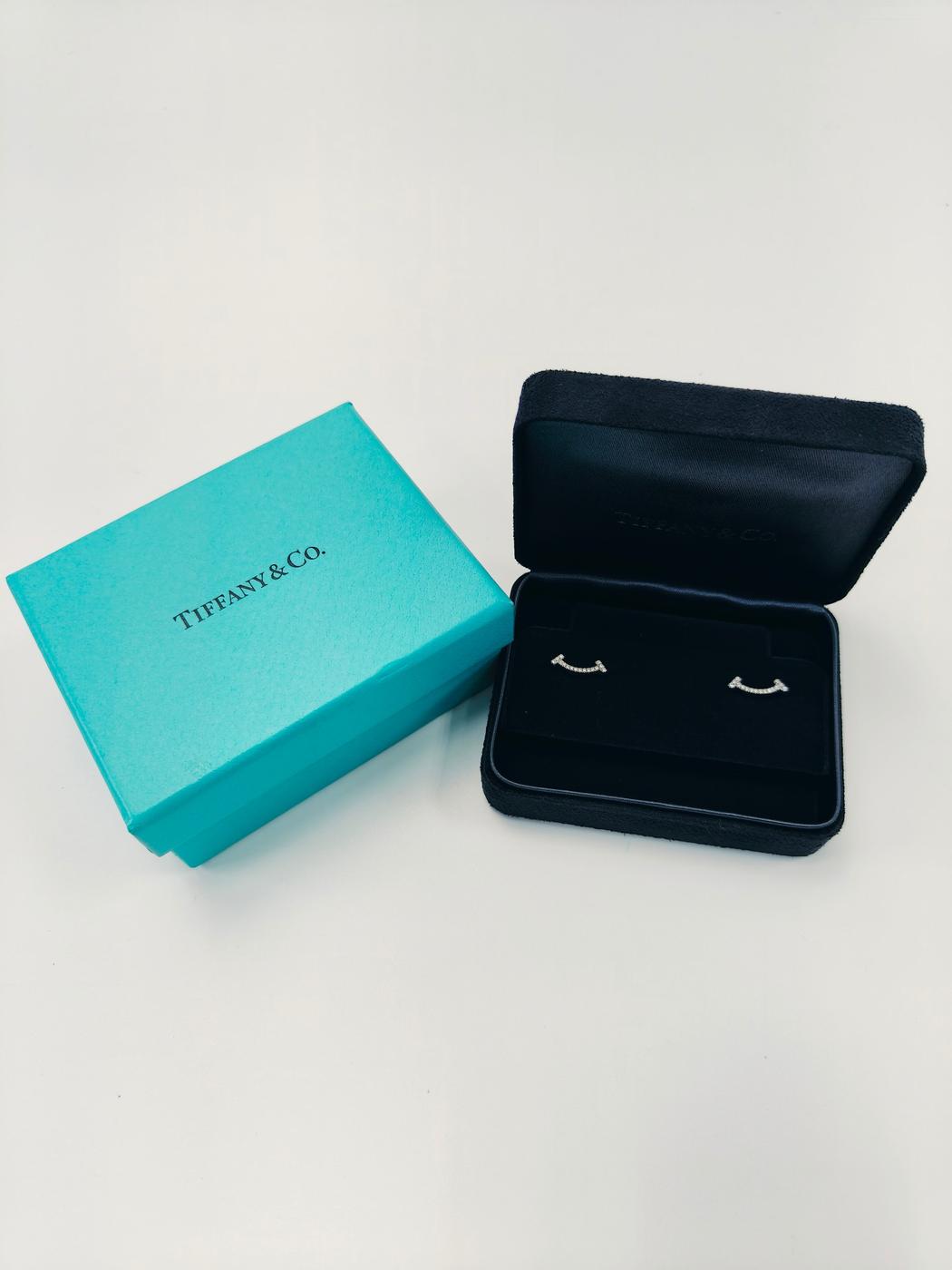 蒂芙尼 (Tiffany &amp; Co.) T 字微笑钻石银耳环（货号：9738）