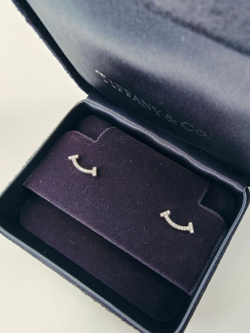 蒂芙尼 (Tiffany &amp; Co.) T 字微笑钻石银耳环（货号：9738）