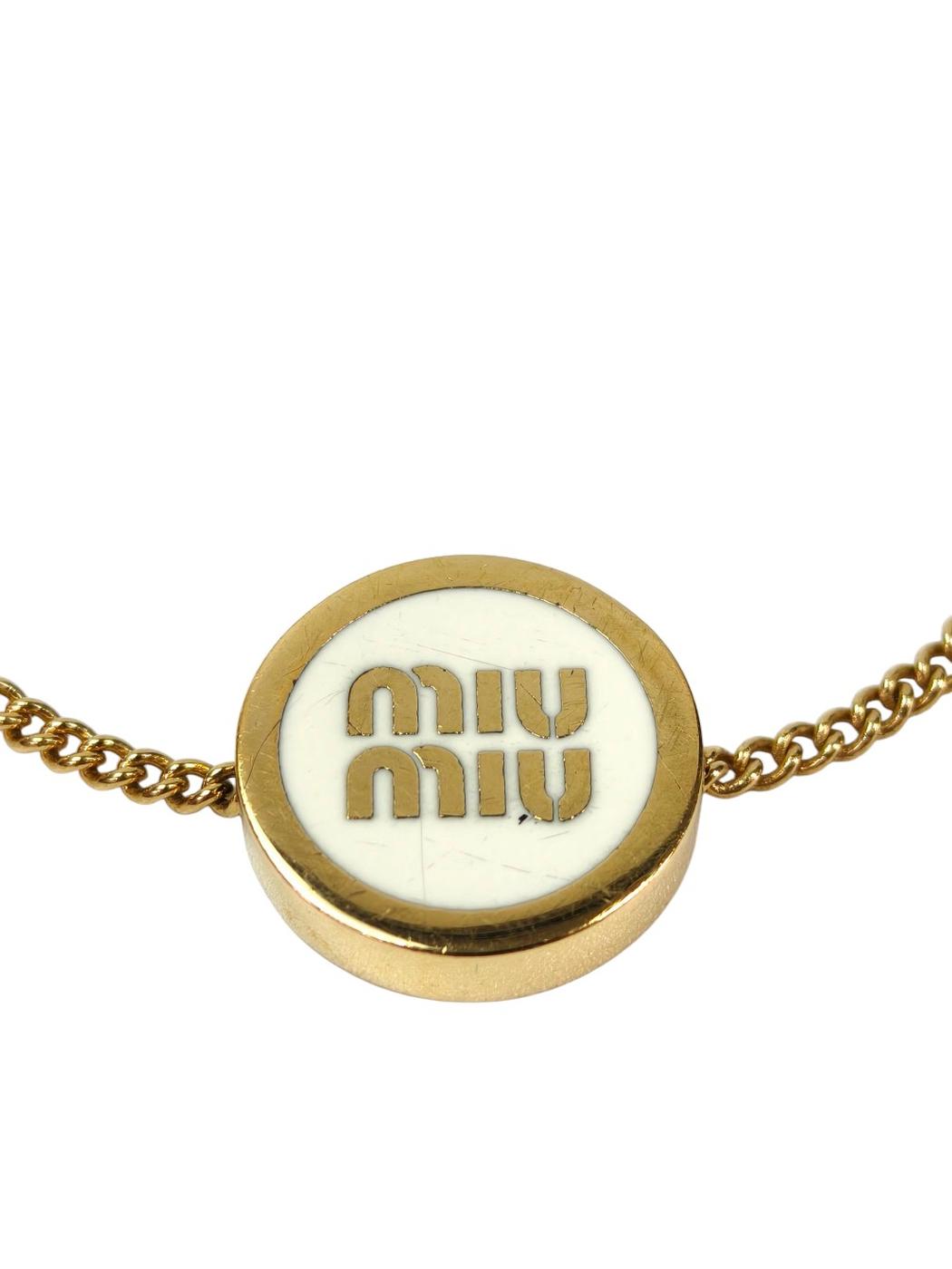 MIUMIU ミュウミュウ ロゴチャーム付き ブレスレット ゴールド×ホワイト 管理番号：11459