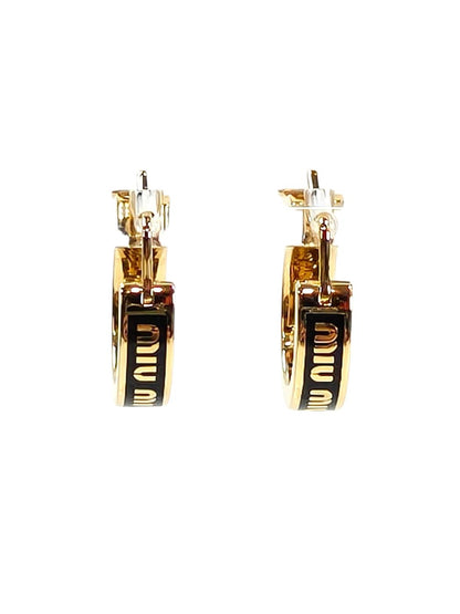 MIUMIU ミュウミュウ ロゴ フープピアス ブラック×ゴールド 管理番号：11483