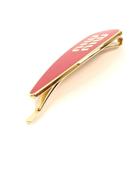 MIUMIU ミュウミュウ エナメルメタル ロゴ ヘアクリップ レッド×ゴールド 管理番号：11500