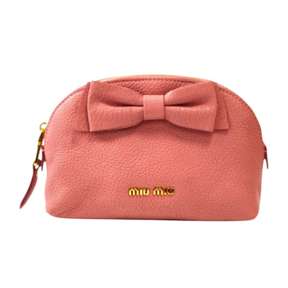 miumiu マドラス オルキデーア ポーチ ピンク 山羊革 レザー レディース イタリア製 管理番号：11756