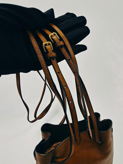 MIU MIU ミュウミュウ ナッパレザー ミニバッグ ミニショルダーバッグ ポシェット 巾着 ブラウン 斜め掛け 5NF460 管理番号：9739