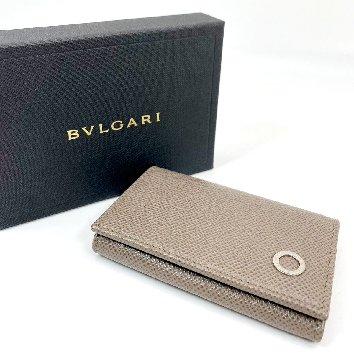 BVLGARI ブルガリ 名刺入れ ブルガリブルガリ グレー レザー キーケース 管理番号：6336★