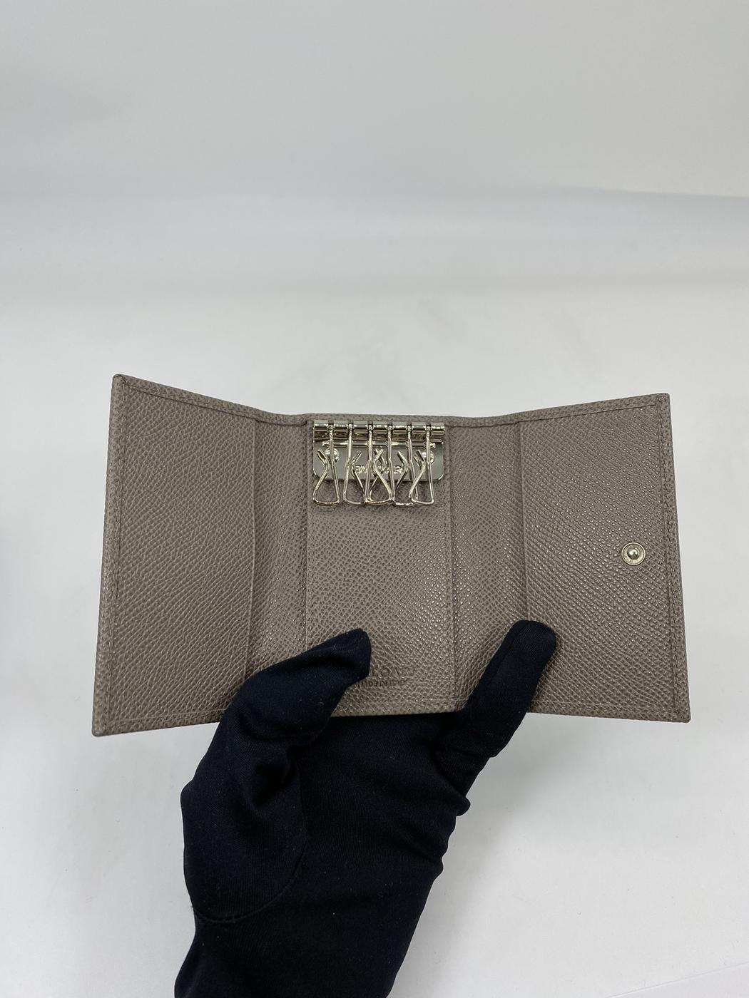BVLGARI ブルガリ 名刺入れ ブルガリブルガリ グレー レザー キーケース 管理番号：6336★