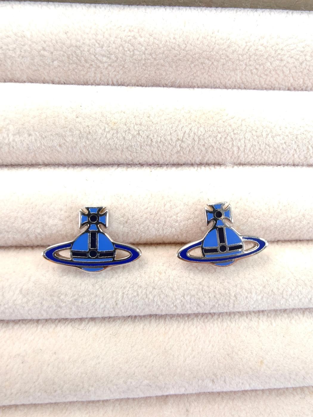 Vivienne Westwood Vivienne Orb 耳环，银色 x 蓝色，参考编号：10534