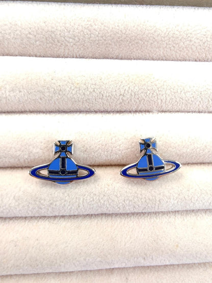 Vivienne Westwood Vivienne Orb 耳环，银色 x 蓝色，参考编号：10534