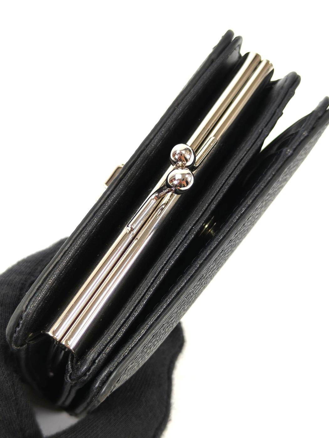 ヴィヴィアンウエストウッド Vivienne Westwood 二つ折 シルバーロゴ がま口財布 黒 ANNIE  管理番号：11445