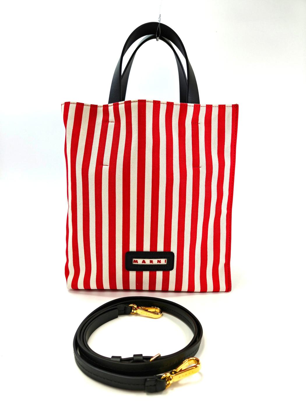 MARNI マルニ ミュゼオ 2Way トートバッグ ショルダーバッグ ストライプ 赤 管理番号：11163