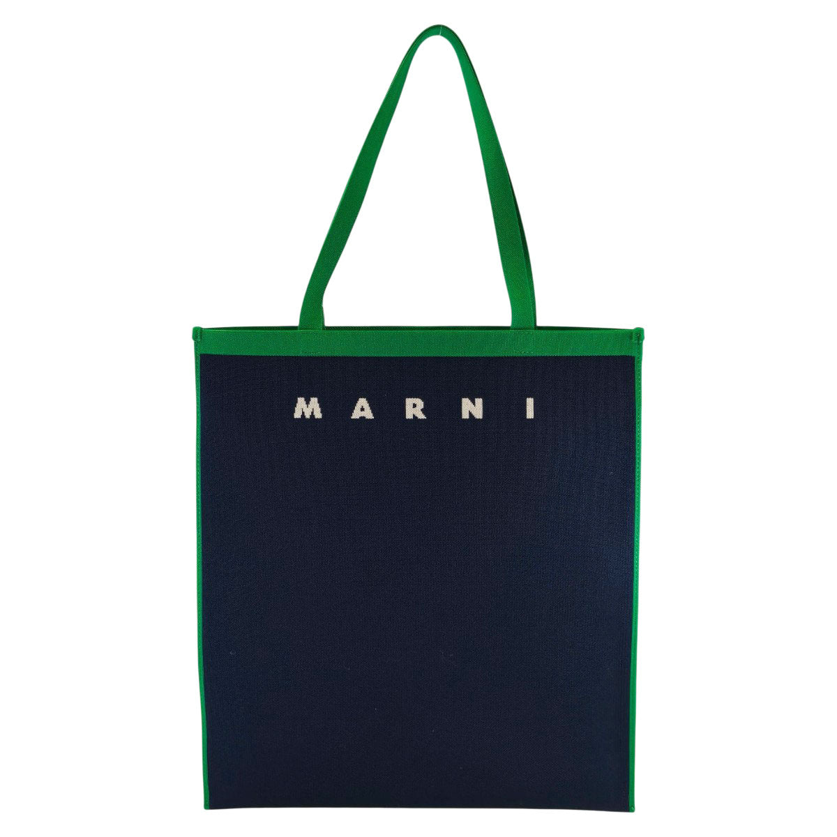 MARNI マルニ ロゴジャガード フラットバッグ トートバッグ ネイビー×グリーン 管理番号：11238