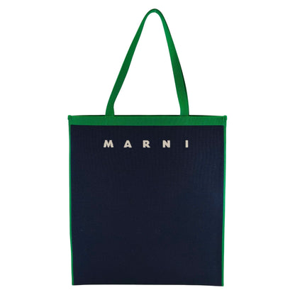 MARNI マルニ ロゴジャガード フラットバッグ トートバッグ ネイビー×グリーン 管理番号：11238