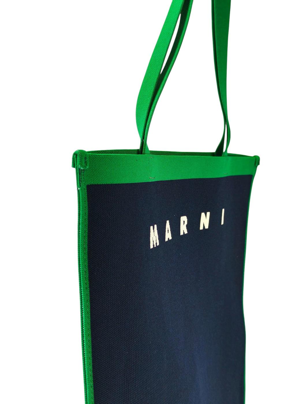 MARNI マルニ ロゴジャガード フラットバッグ トートバッグ ネイビー×グリーン 管理番号：11238