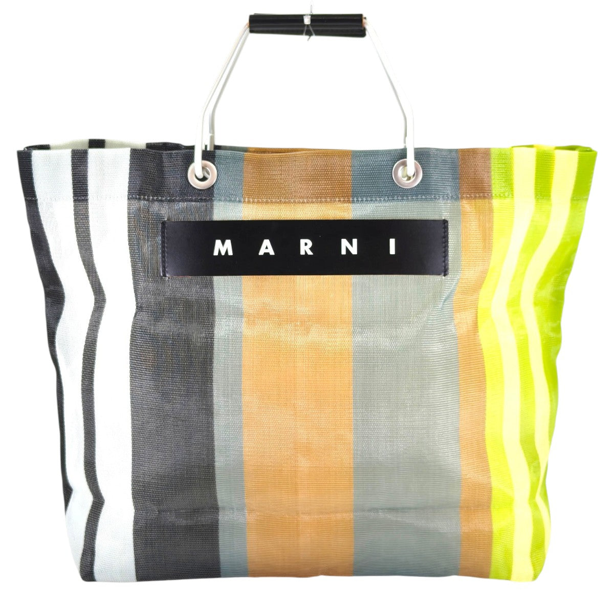 MARNI フラワーカフェ ナイロン ストライプマーケットバッグ マルチカラー  管理番号：11441