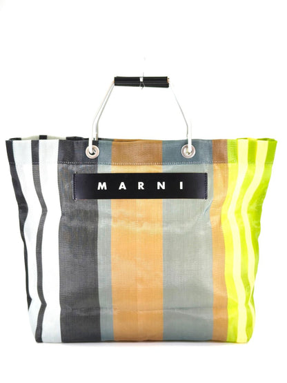 MARNI フラワーカフェ ナイロン ストライプマーケットバッグ マルチカラー  管理番号：11441