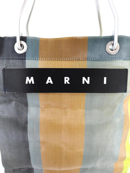 MARNI フラワーカフェ ナイロン ストライプマーケットバッグ マルチカラー  管理番号：11441