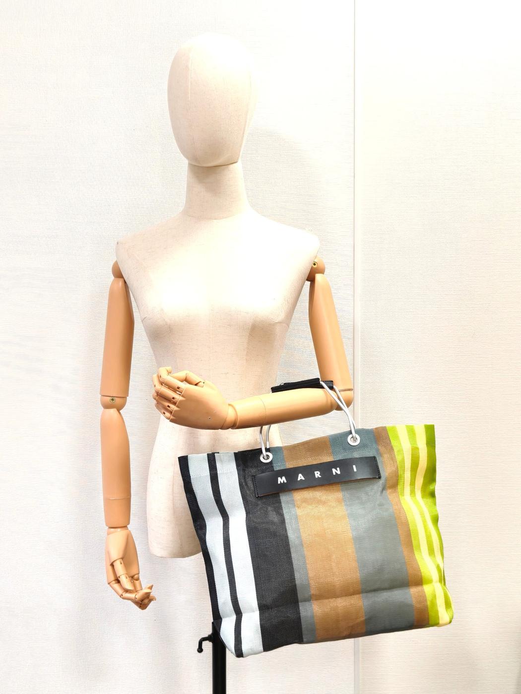 MARNI フラワーカフェ ナイロン ストライプマーケットバッグ マルチカラー  管理番号：11441