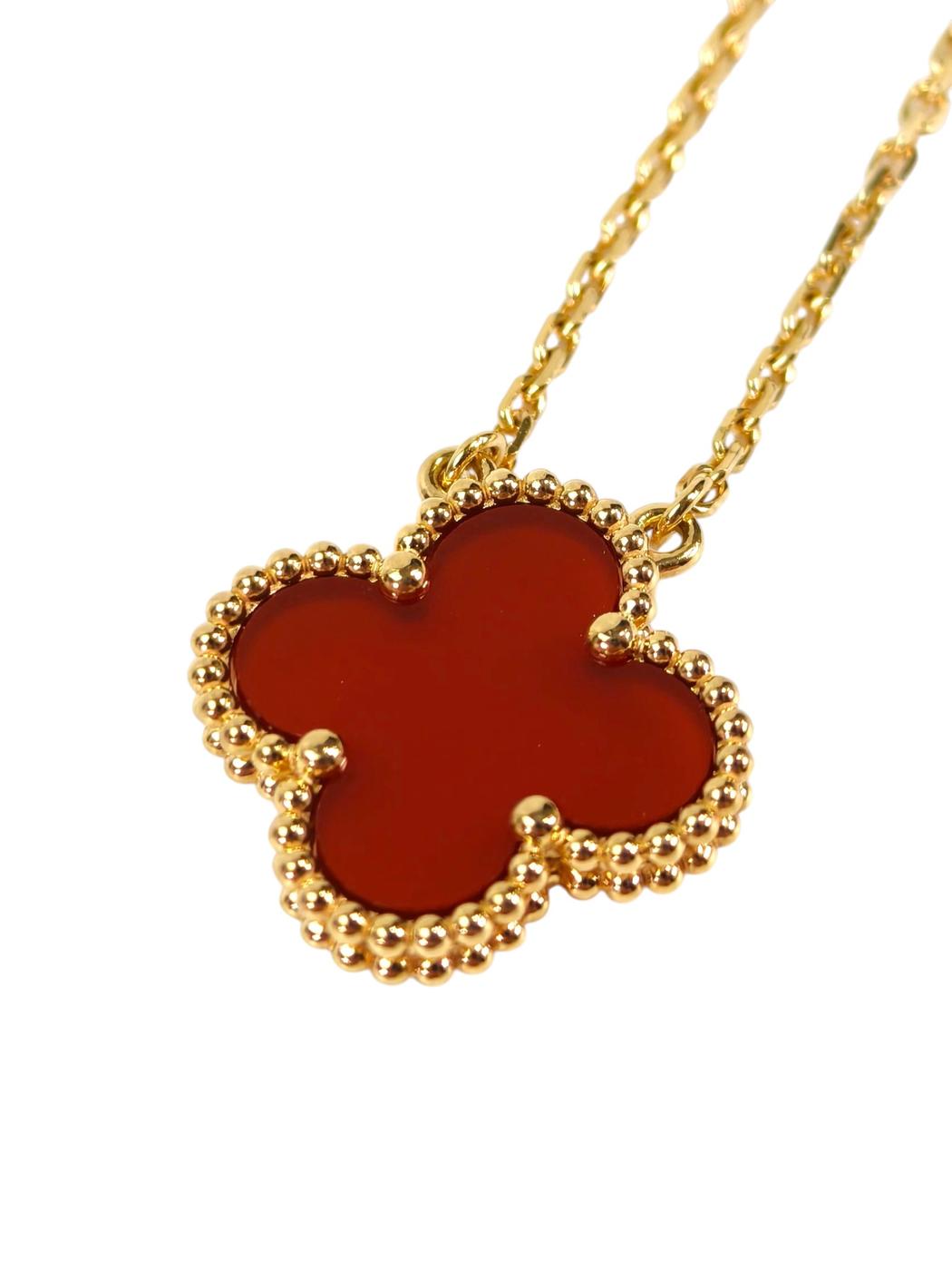 Van Cleef ＆ Arpels ヴァンクリーフ＆アーペル  ヴィンテージ アルハンブラ ペンダント カーネリアン ネックレス レッド 管理番号：11372