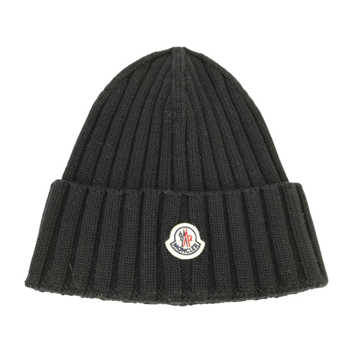 MONCLER 针织帽，罗纹饰有品牌标志贴片，黑色。货号：10453